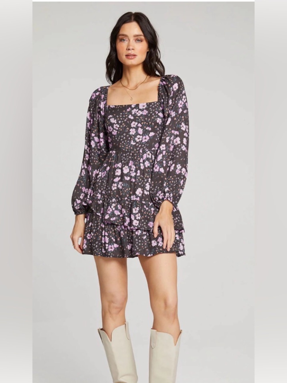 Saltwater Luxe Carlie Floral Mini Dress NWT Size Small Boho Tiered Long Sleeve